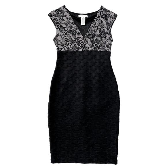 London Times Black & White Lace Pencil Dress Size 4 - Picture 1 of 5